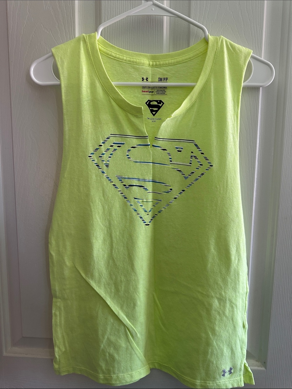 Under Armor Neon Yellow Sleeveless Superman Tank
